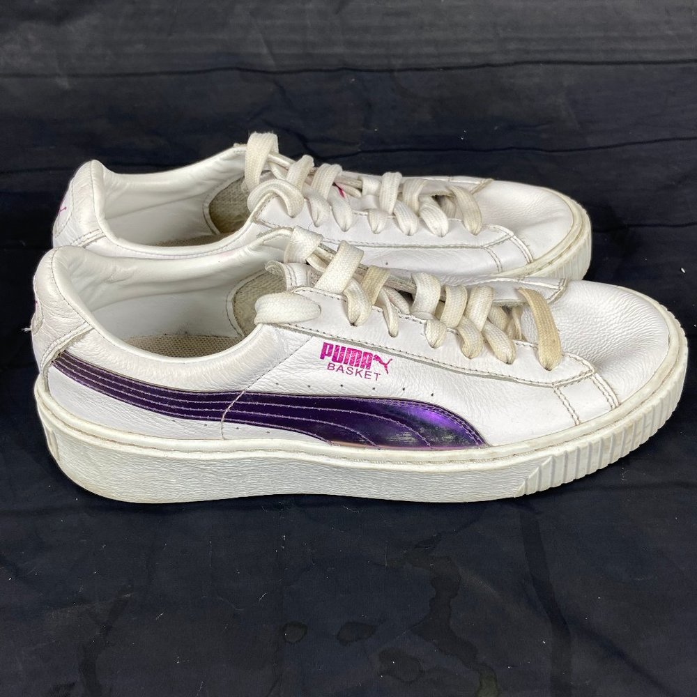 Puma Basket chunky Soles White Metallic Purple Sneakers Athletic shoes 6.5C